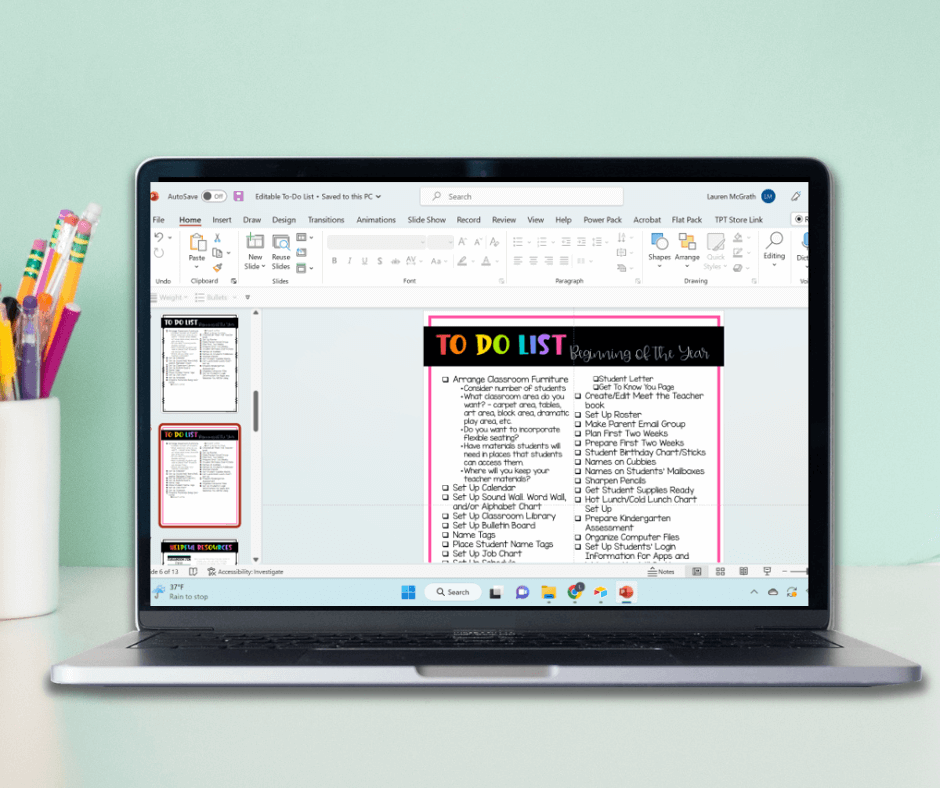 Classroom Set-Up and Organization: To Do List on Laptop