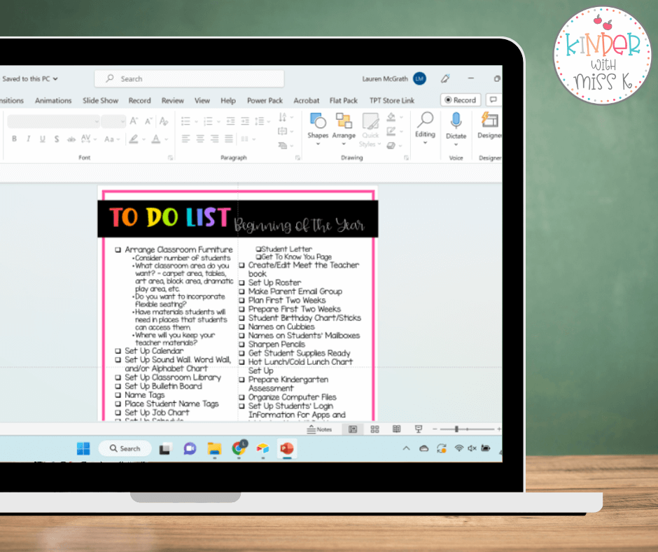 Classroom Set-Up and Organization To-Do List on a laptop screen